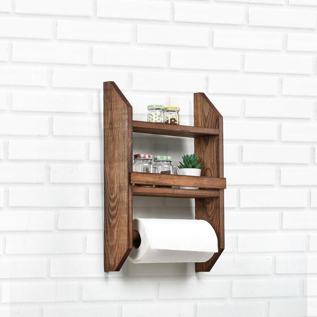Кујнска полица Aberto Design, полица за зачини и закачалка за крпи, 48 x 29 x 10 см, кафеава