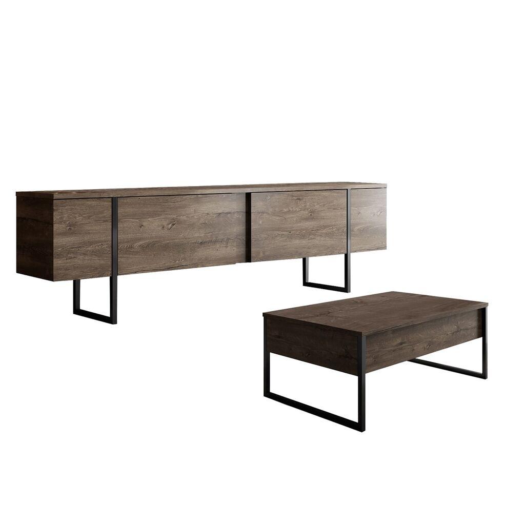 Hanah Home Сет за Дневна Соба ТВ Комода и Клуб Маса 180x47x39cm, Орев-Црна