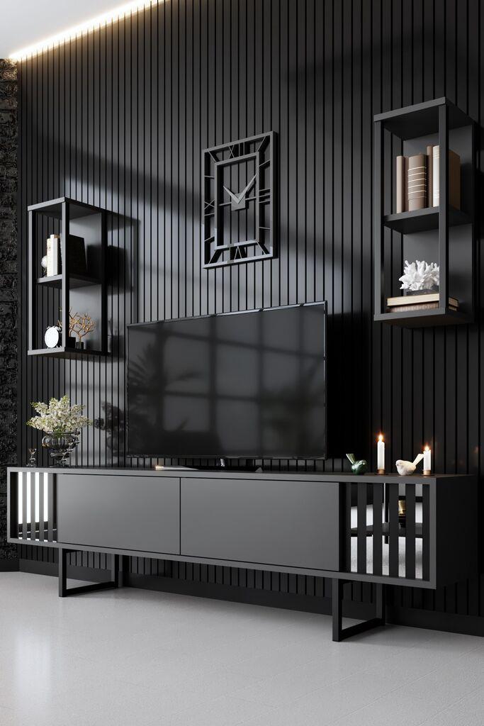 Држач за телевизор Hanah Home Chrome Line со две полици, црн