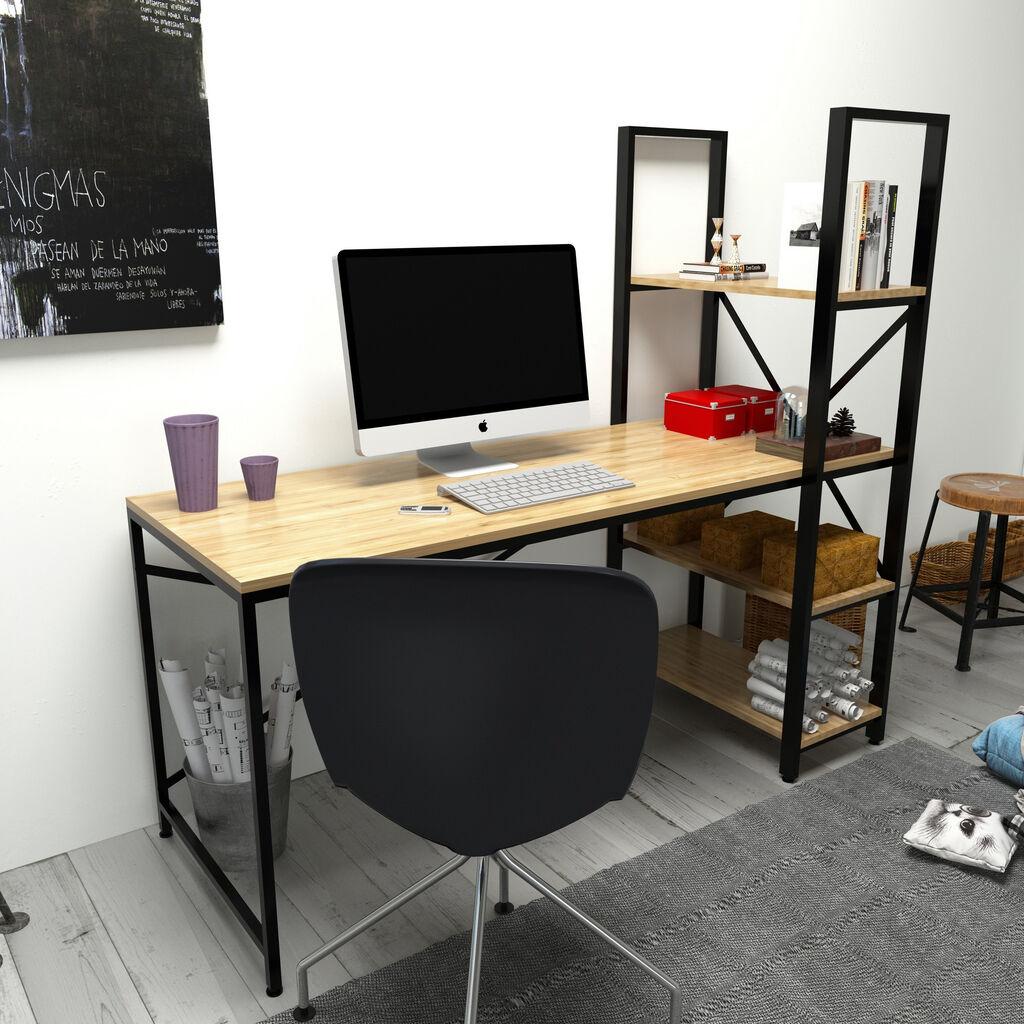 Работна маса Hanah Home 160x148x60 см дабово-црна