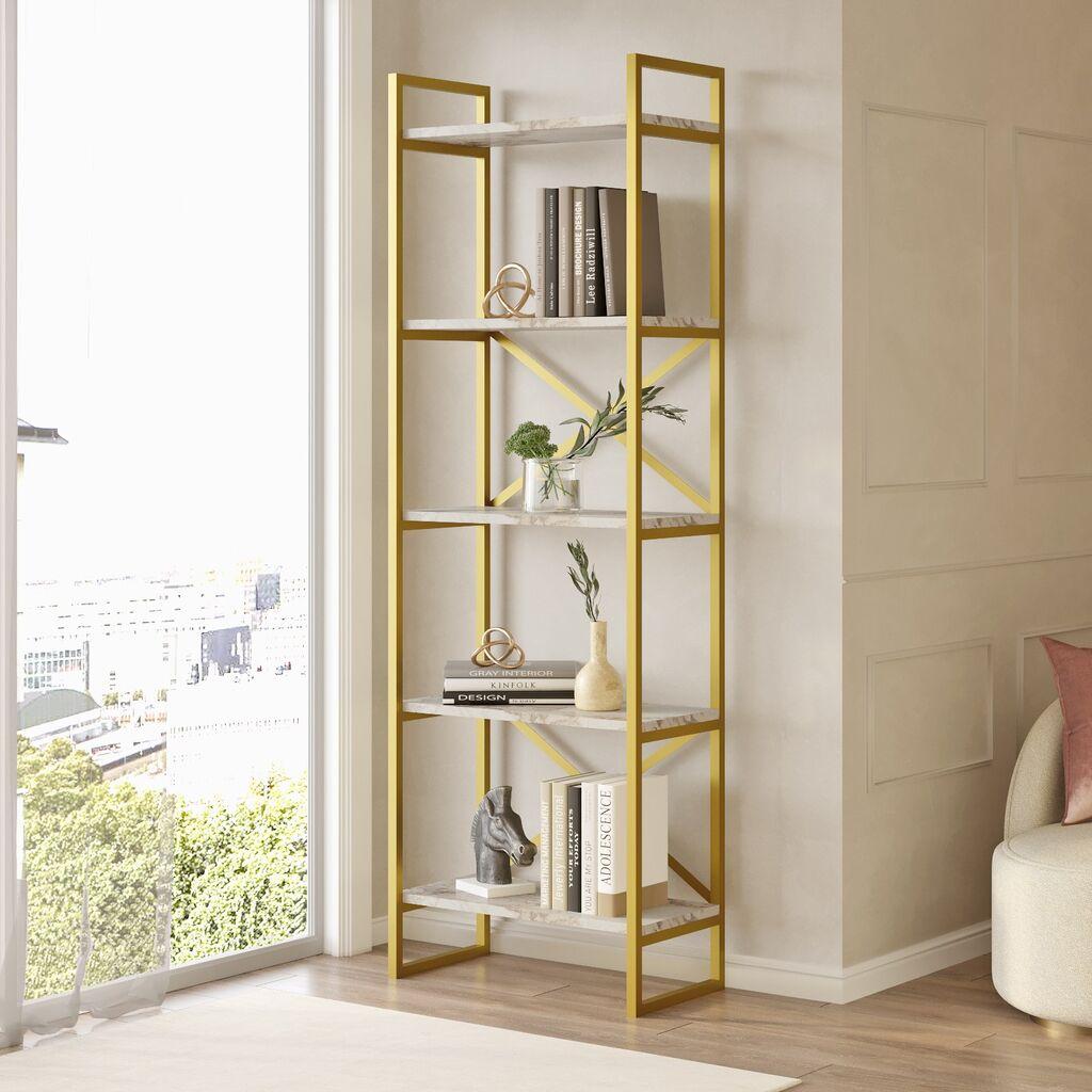 Полица Hanah Home 58x175x30cm Мермерно-златна