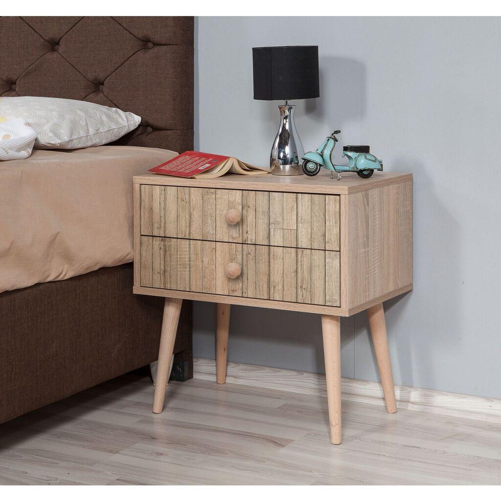 Ноќна масичка Hanah Home Two 728, 2 фиоки, 60x61x40 см, крем боја