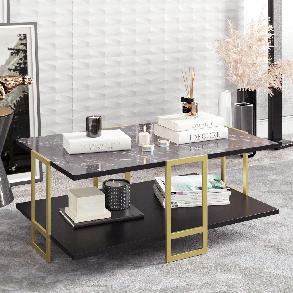Маса Hanah Home Polka за дневна соба, црна и златна