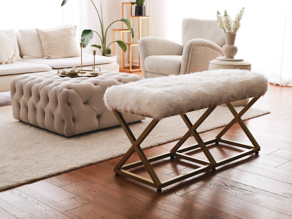 Трпезариска клупа Atelier del Sofa Capraz Pelush 100x50x40cm Златно-бела