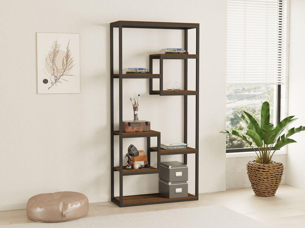 Полица за книги Hanah Home Emina Walnut 85x182x29cm, црна