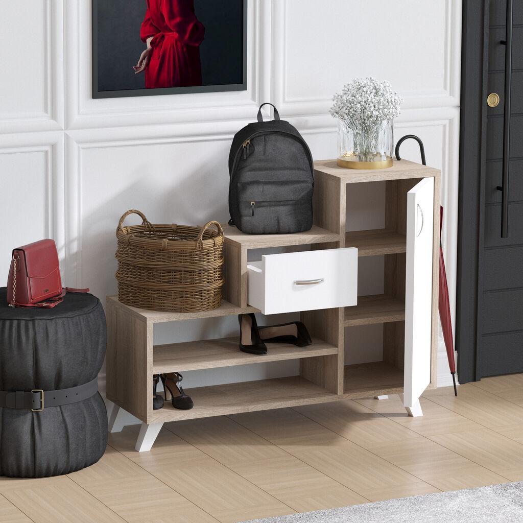 Hanah Home Retro Sonoma (746JUG3985) Полица за чевли, кафеаво-бела