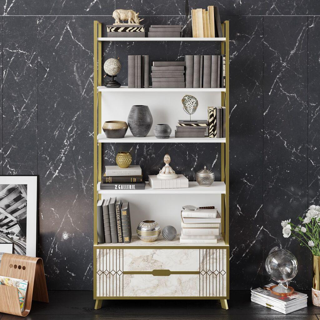 Hanah Home Frida 90 см Бела полица за книги 89,3x191x35,2 см, бела