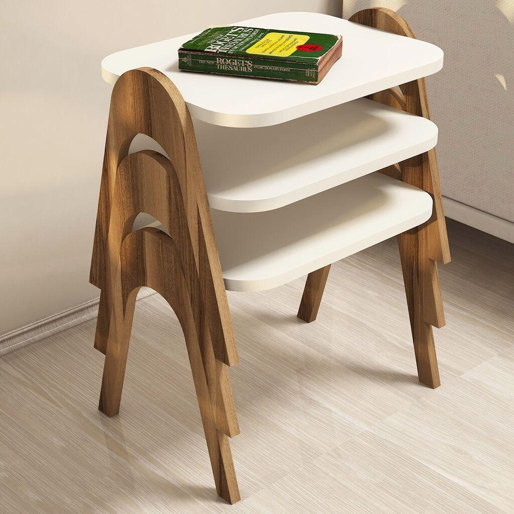 Помошна масичка Hanah Home Paris, 3 парчиња, бело-кафеава