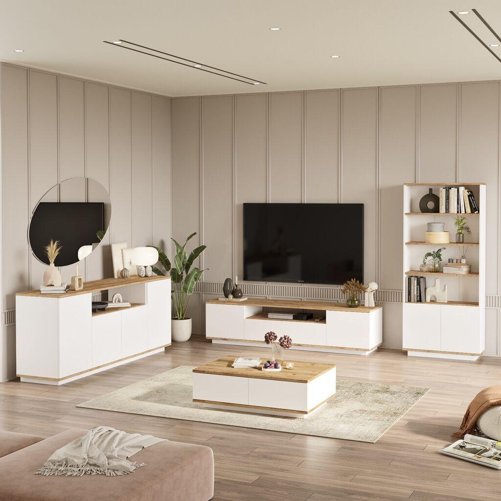 Комода и клуб маса Hanah Home TV, беж-бела