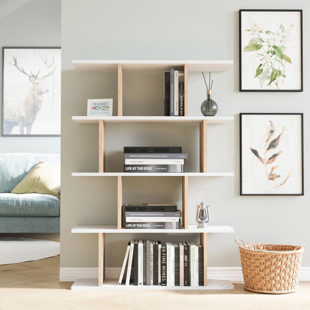 Полица за книги Hanah Home Harmon Oak бела 90x25x127,4 см, бела