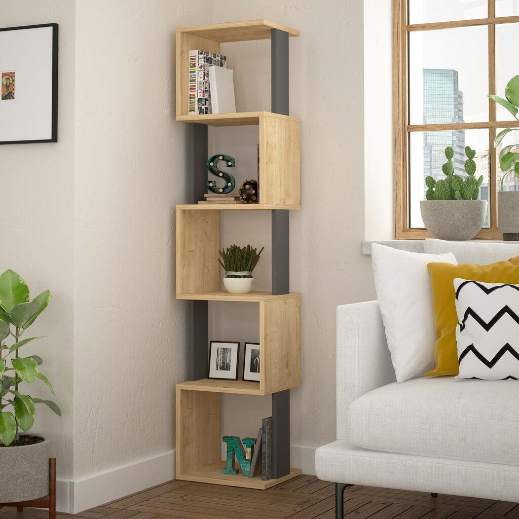 Полица за книги Hanah Home Piri Sonoma Oak Anthracite 35x161x30cm, беж