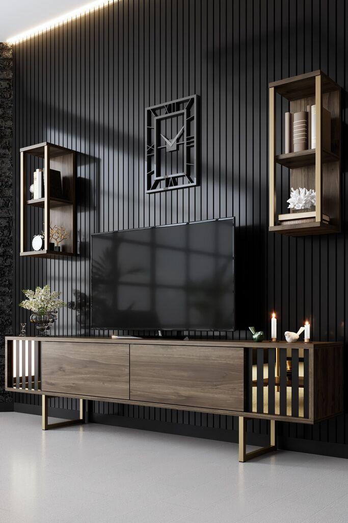 Полица за телевизор Hanah Home Gold Line, кафеаво-црна