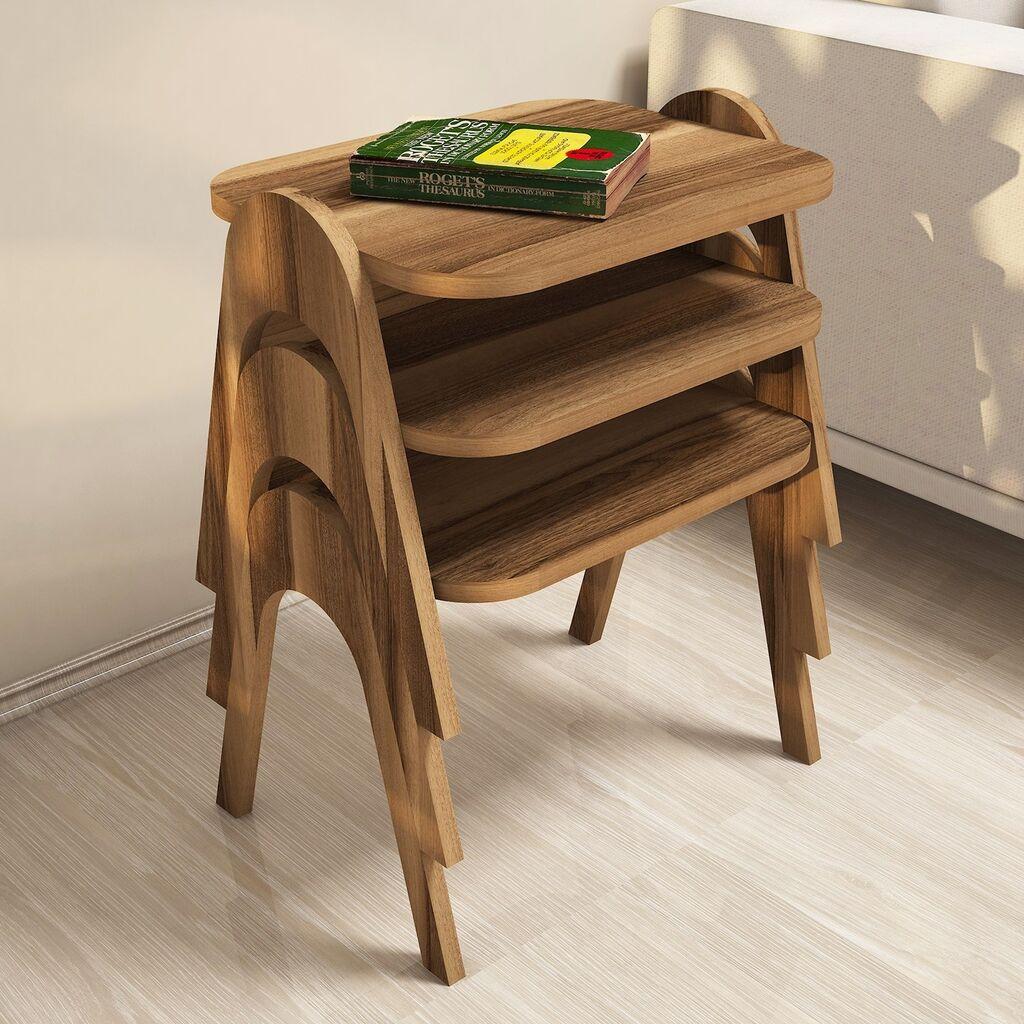 Hanah Home Комплет клуб маси, 3 парчиња Paris Walnut