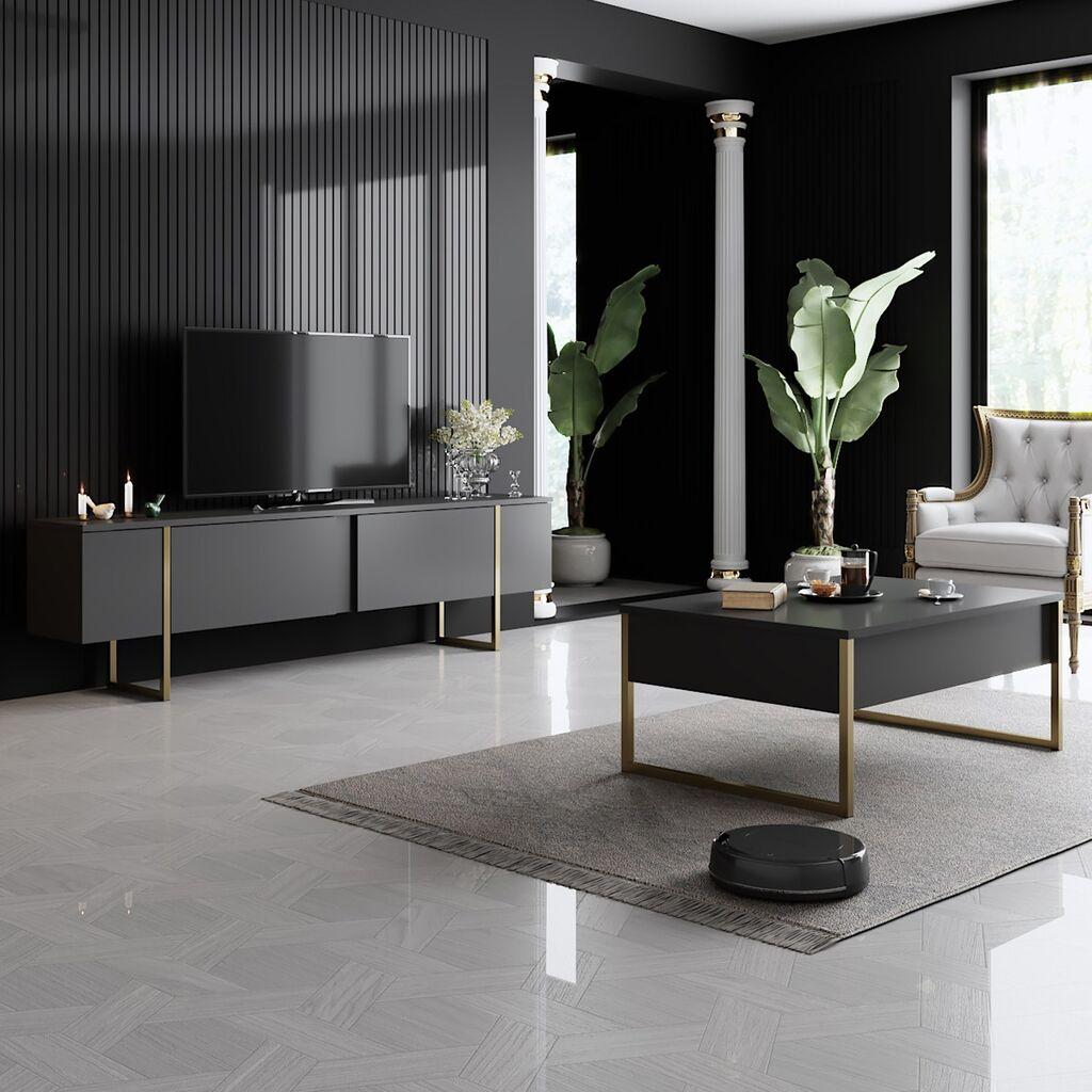 Комода и клуб маса Hanah Home Set за телевизор, антрацит-златна