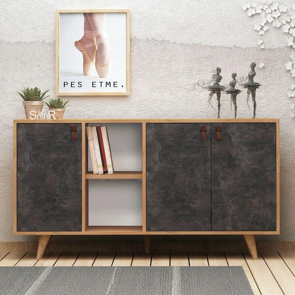 Комода Hanah Home Planky 140x86x40cm даб-темно сива