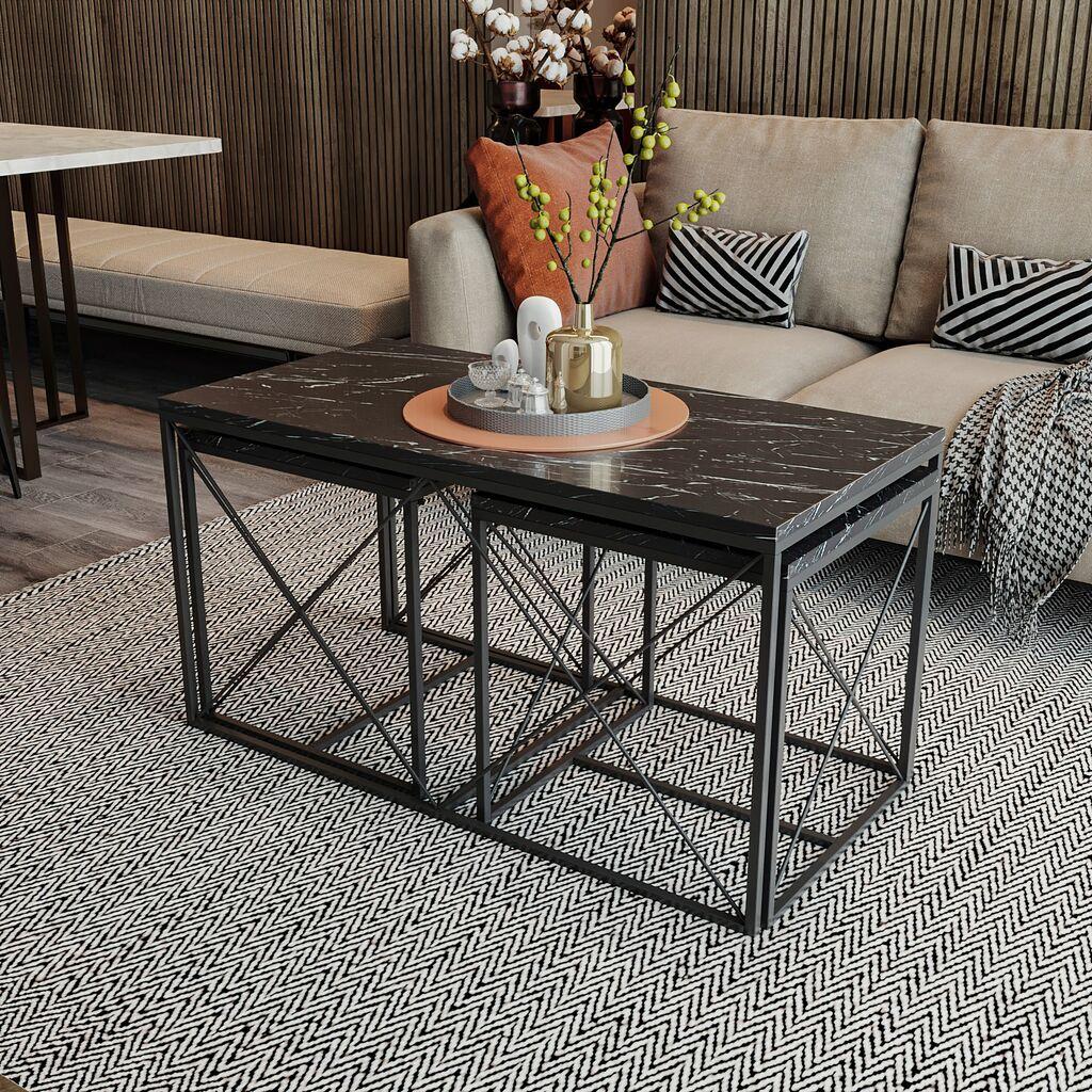 Hanah Home Defne Комплет клуб маси, 3 парчиња, црни
