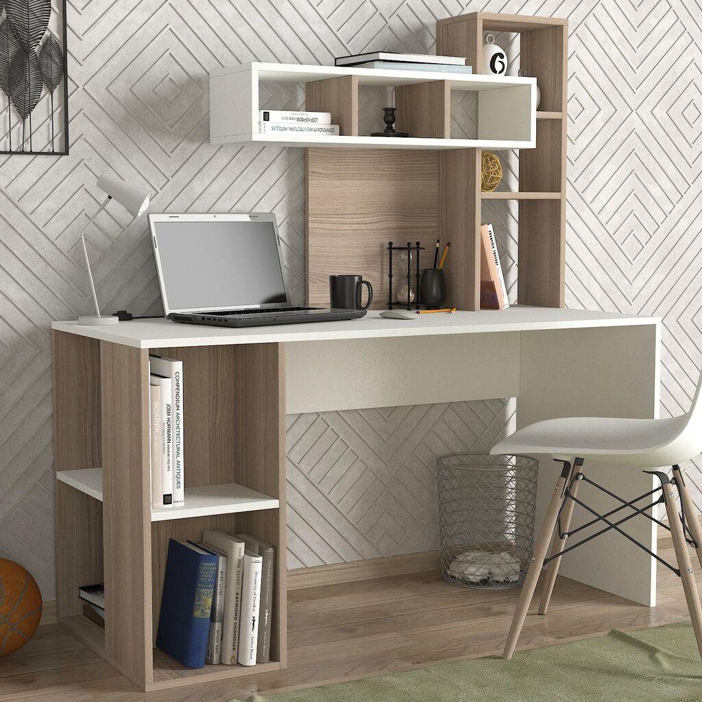 HANAH HOME Coral биро, 140x153.8x60 см, кафеаво-бела