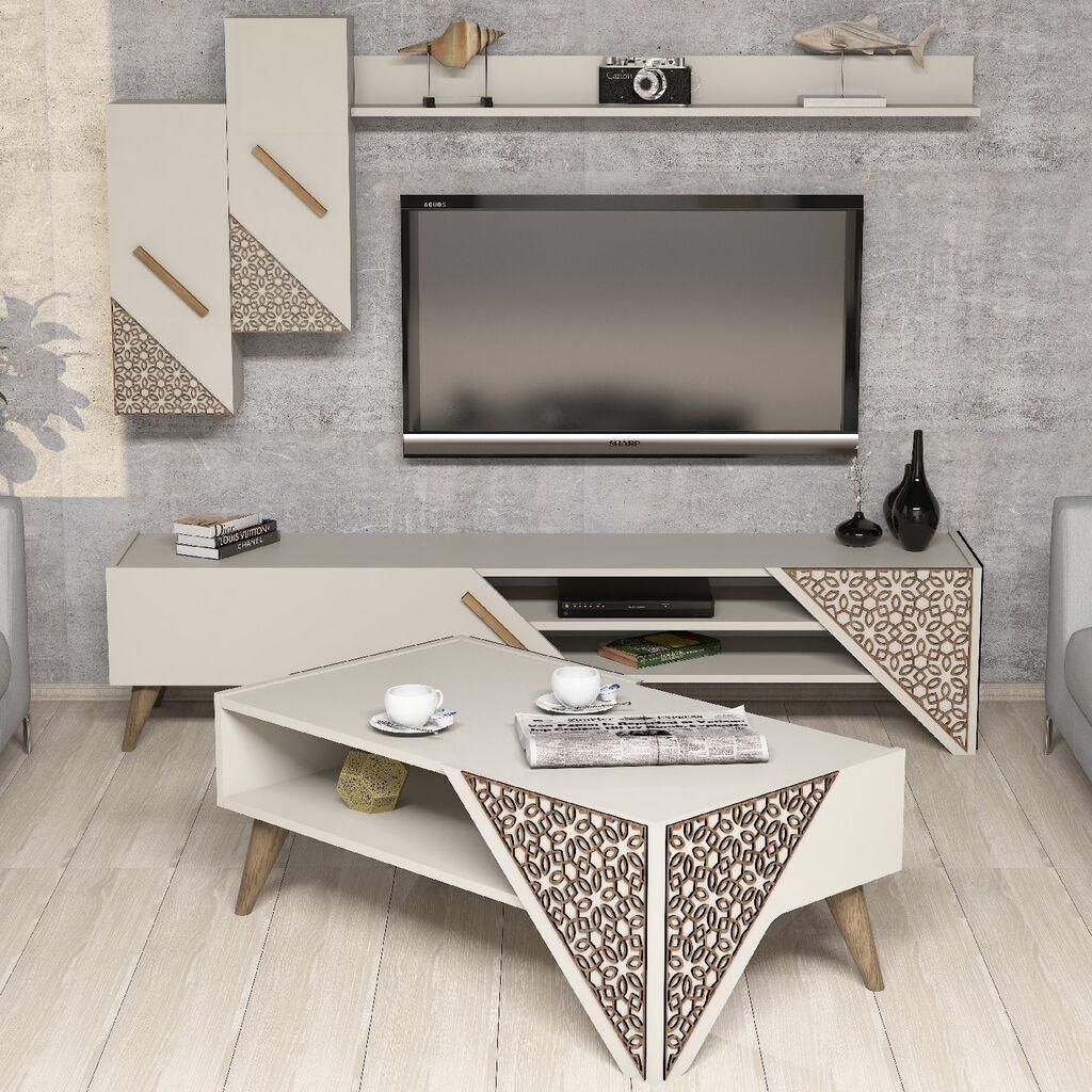 Комода за ТВ и клубска маса Hanah Home Set во кремаста боја