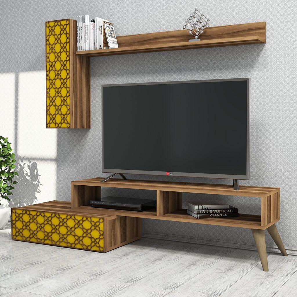 Полица за телевизор Hanah Home Planet, кафеаво-жолта