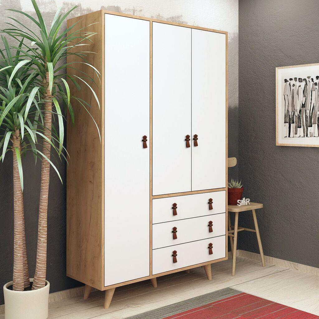 Hanah Home Frankym 120x187x52см, Плакар, бело-кафеав