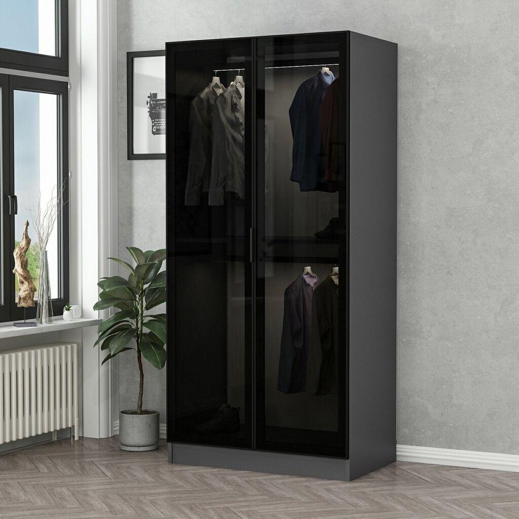 Гардеробер Hanah Home Kale Glass Anthracite 190, 90x190x52cm, црна