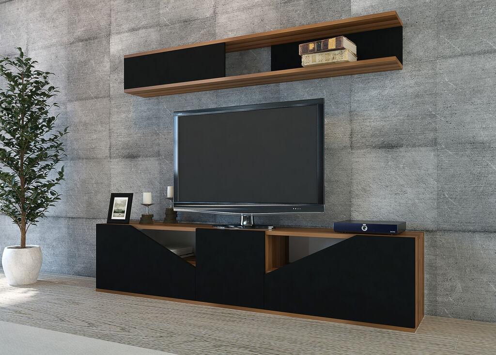 Hanah Home Tac 788DEC3066 полица за телевизор, 2 парчиња, црна и кафеава