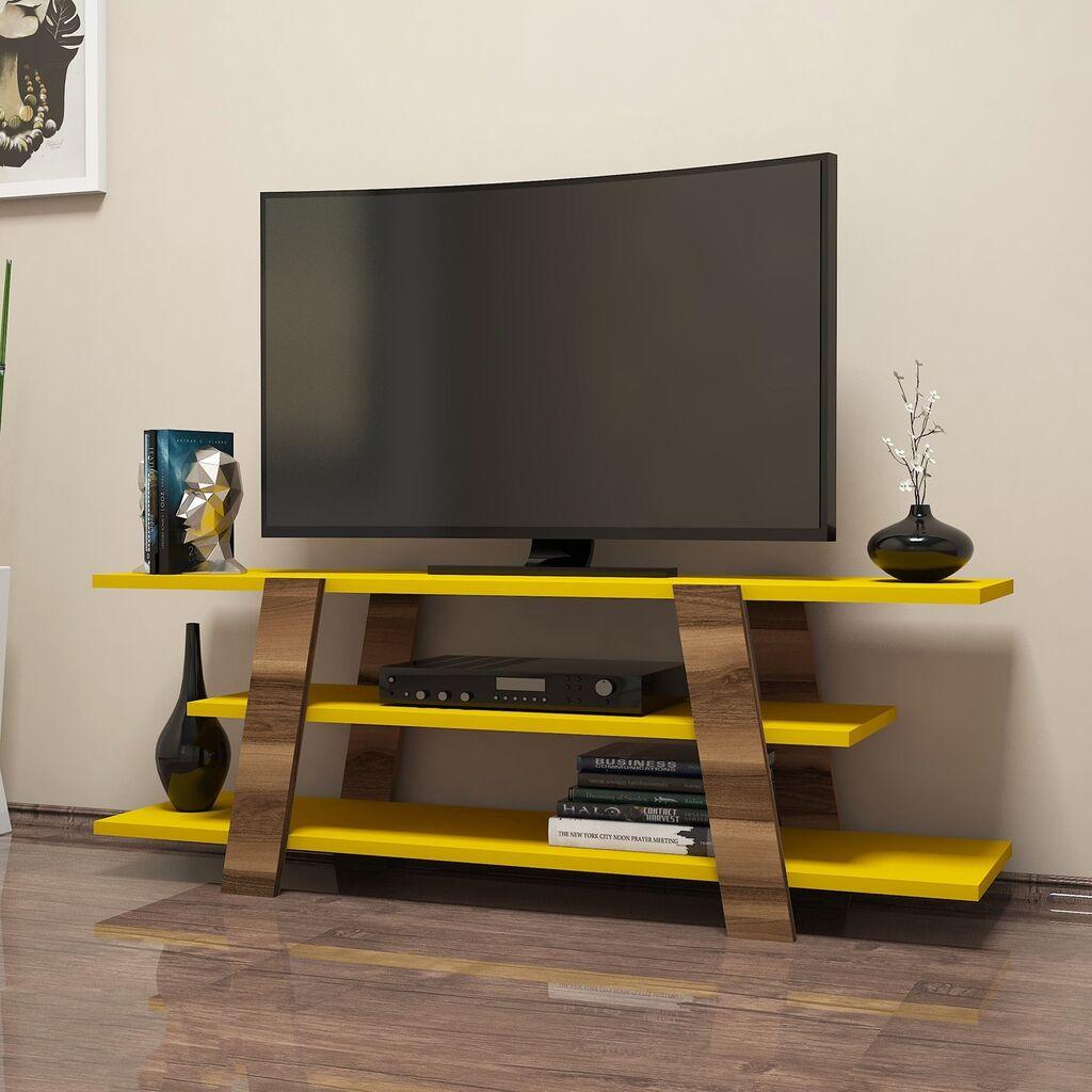 Полица за телевизор Hanah Home Flower, кафеаво-жолта