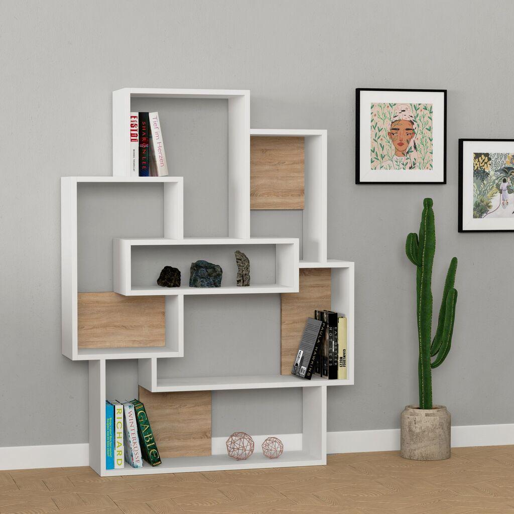 Полица за книги Hanah Home Barce од бел даб 101x132x22 см, бела