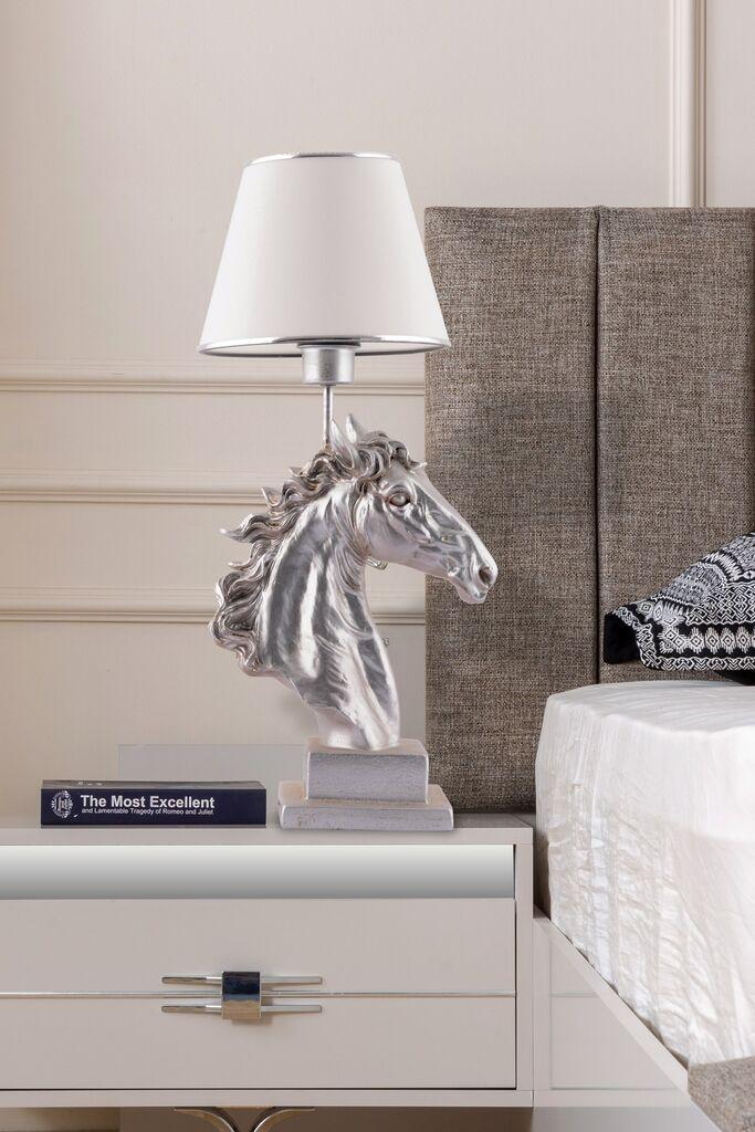 Столна ламба Opviq Horse White Silver, сребрено-бела