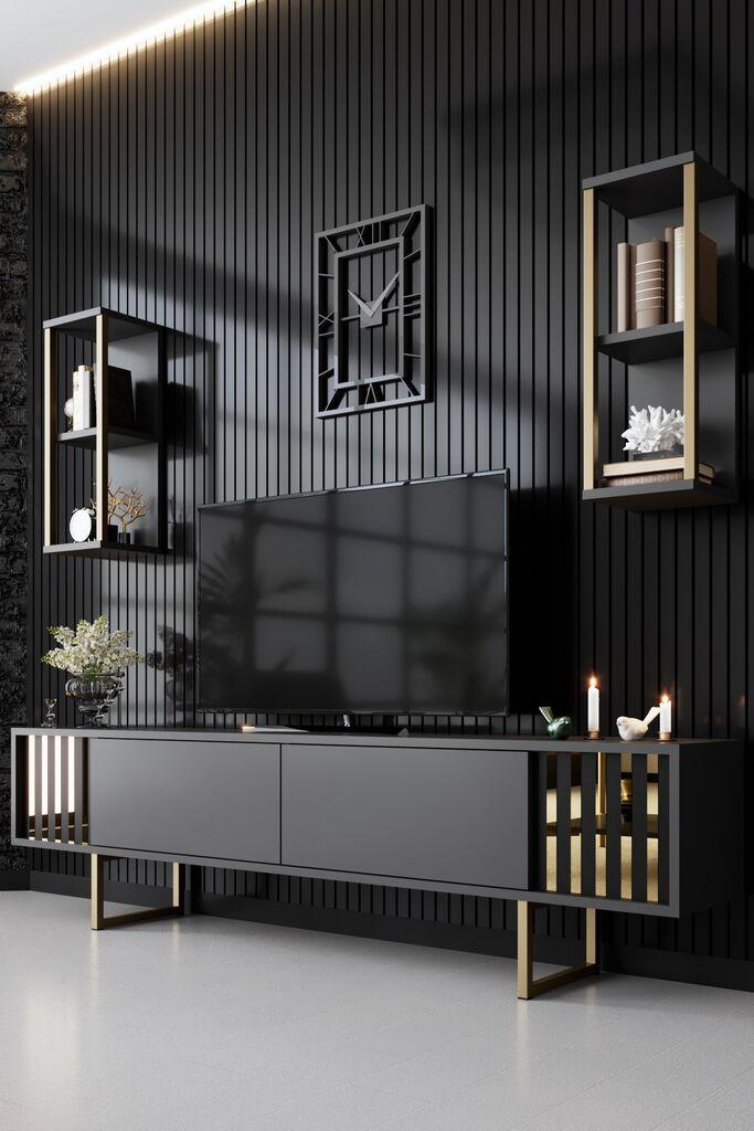 Полица за телевизор Hanah Home Gold Line, антрацит-црна
