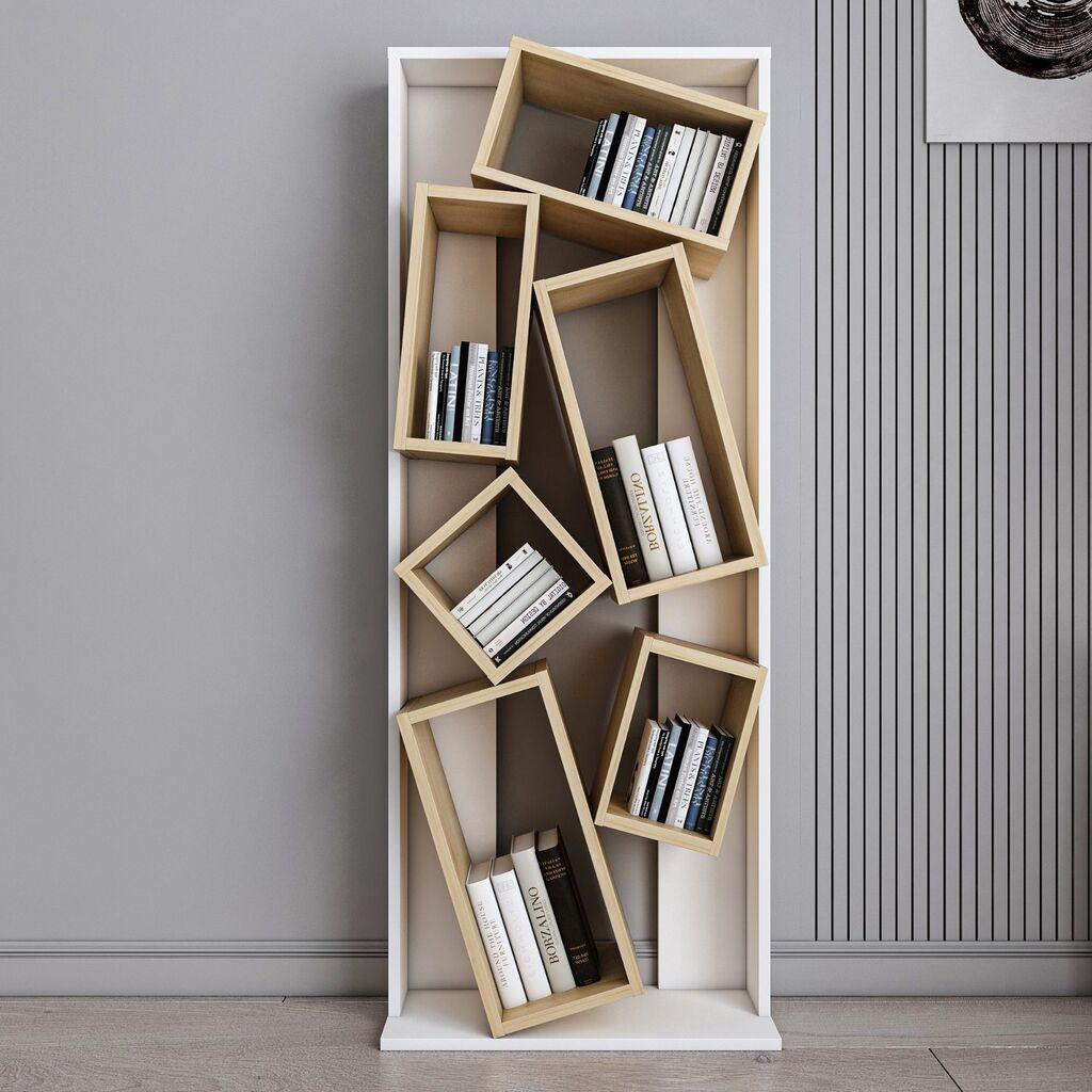 Полица за книги Hanah Home Carmen од бел даб 63x153.6x24 см, бела
