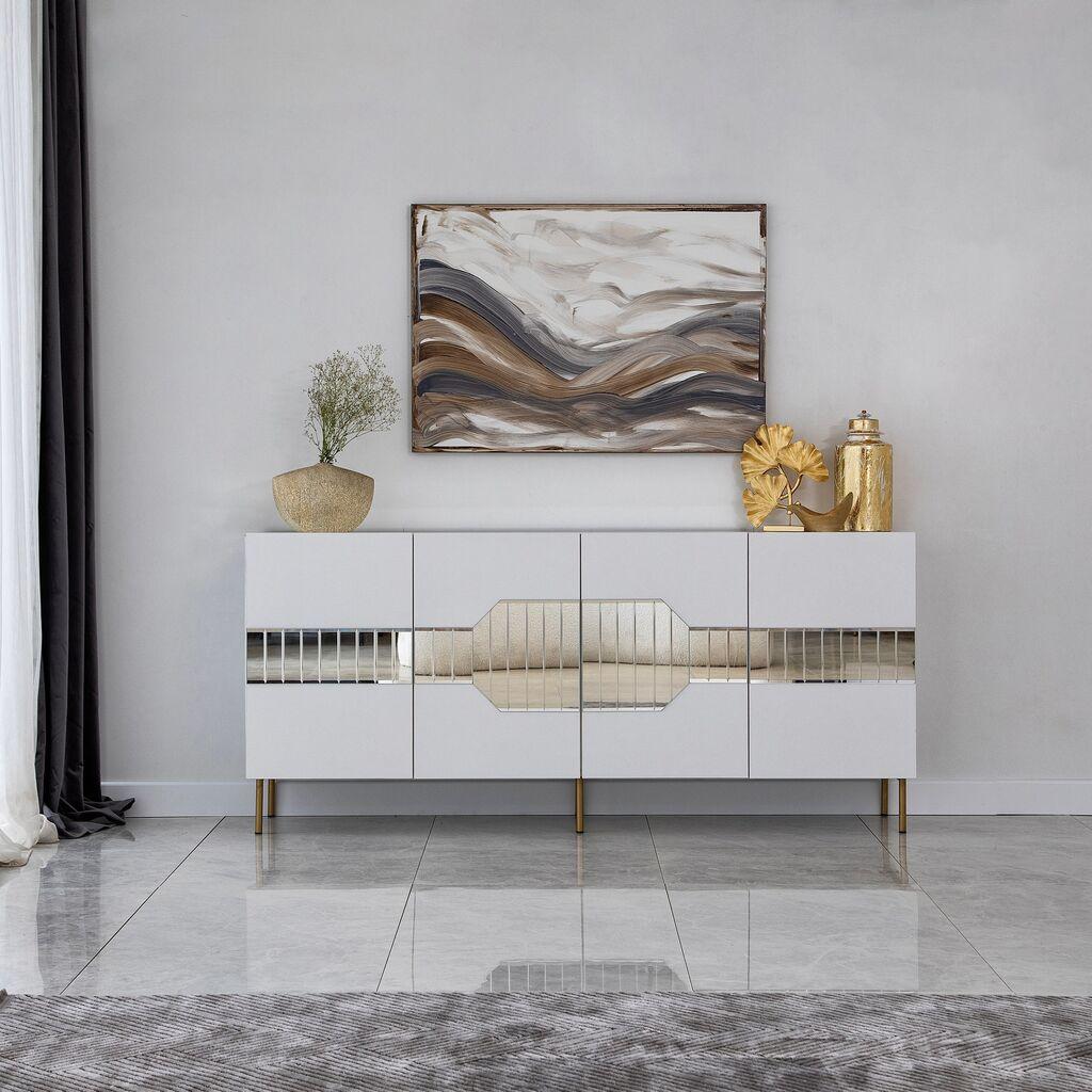 Комода Hanah Home Milan 180x80x40см бело-златна