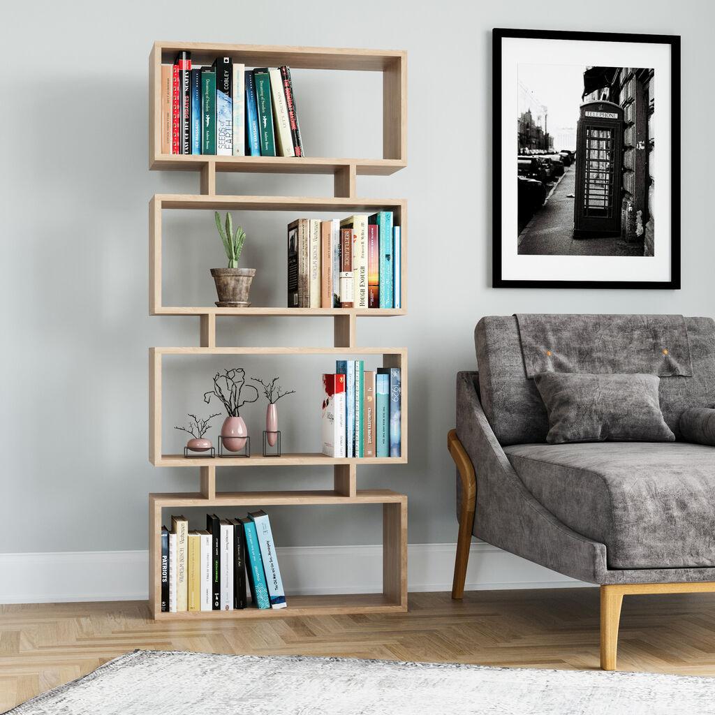 Полица за книги Hanah Home Langdon Oak 72x25x161 см, беж