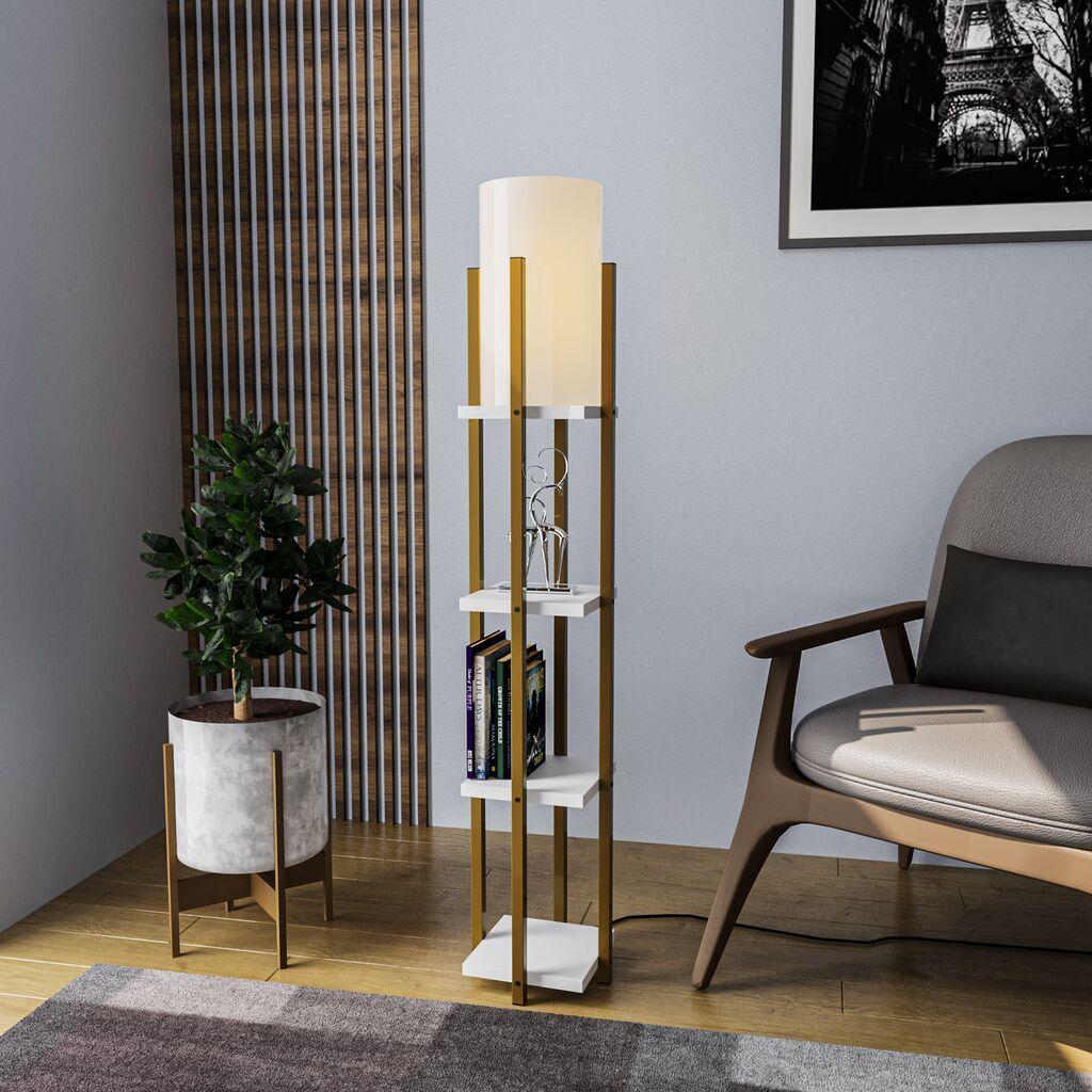 Подна ламба Opviq Polish Lamp 8119, кафеаво-бела