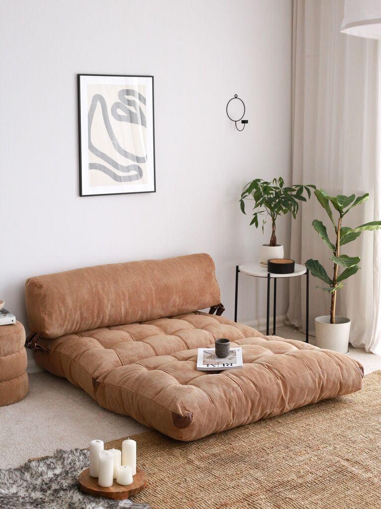 Atelier del Sofa Двосед на развлекување Fold Kadife 2, 120 × 24 × 75 см, камел