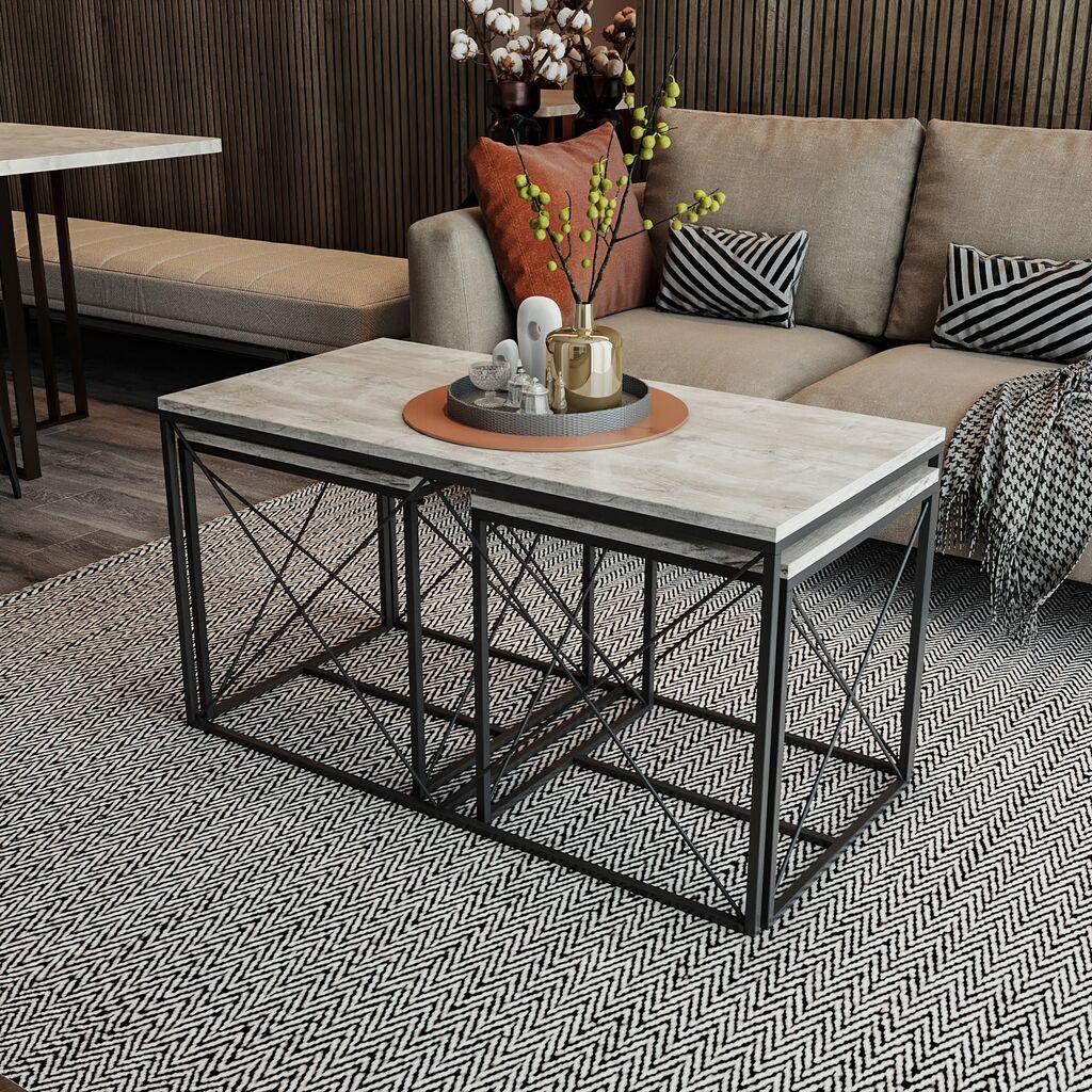 Hanah Home Defne Комплет клуб маси, 3 парчиња, сива