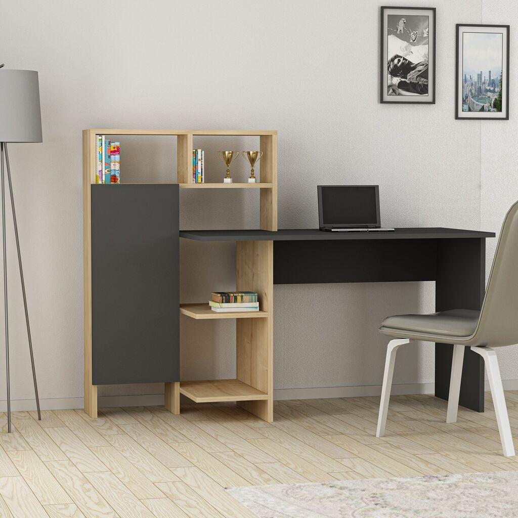 Работна маса Hanah Home 135x111.8x60 см Антрацит-даб