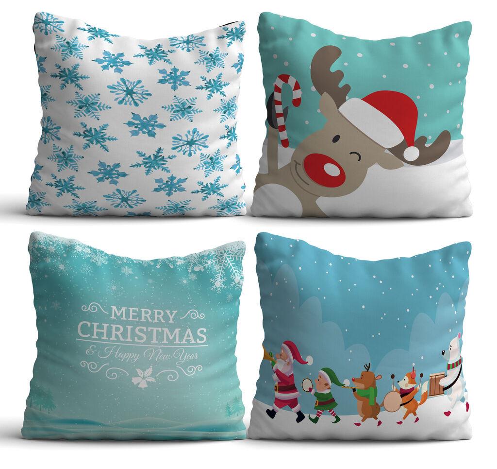 Aberto Design NYXMAS11 Комплет од 4 декоративни перници, 43 x 43 см, сина