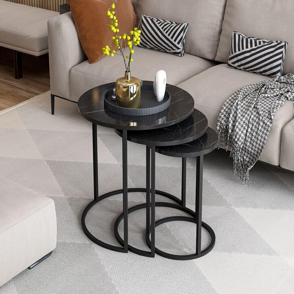 Hanah Home Gloria Black Комплет од 3 маси, црна