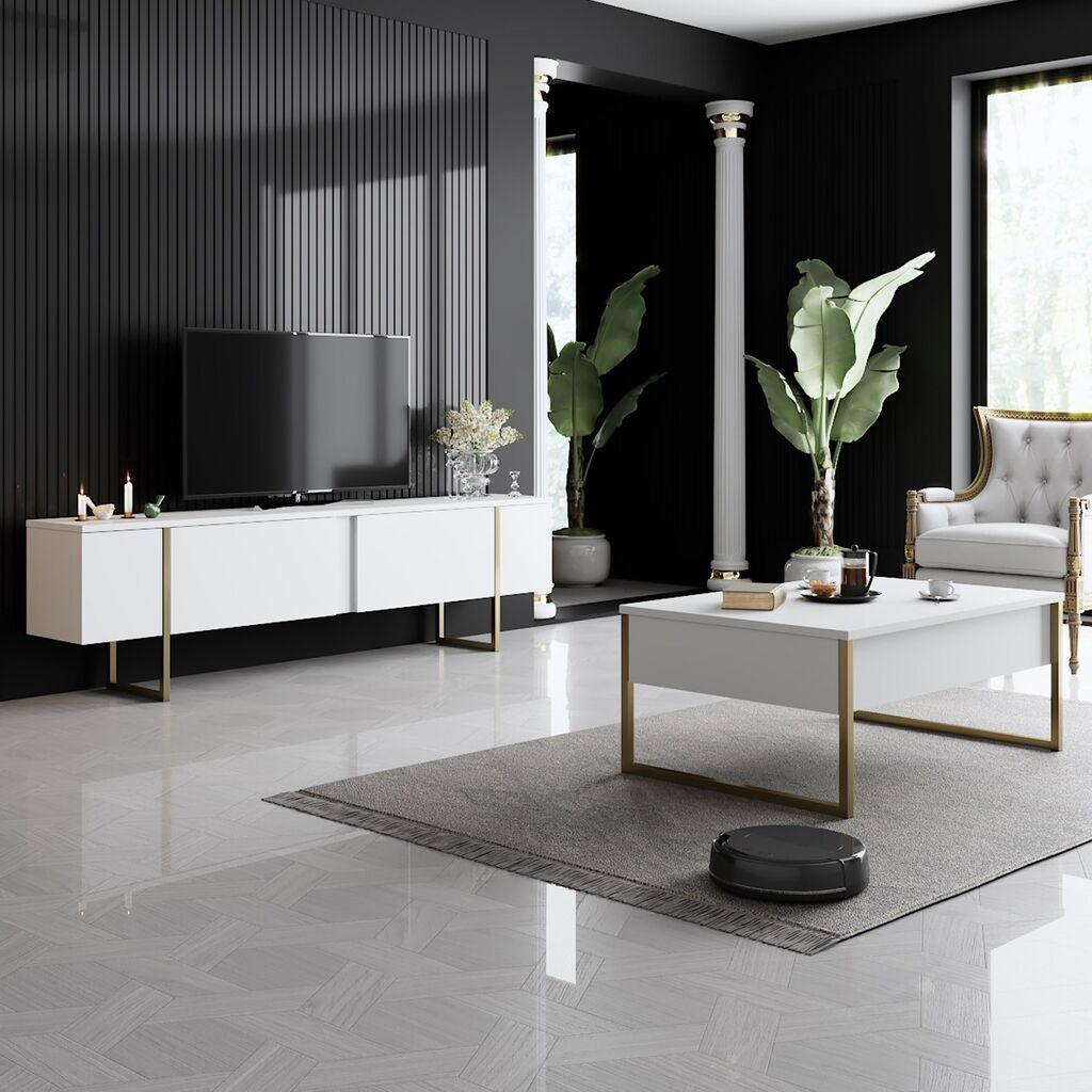 Hanah Home Set ТВ комода и клуб маса бело-златна