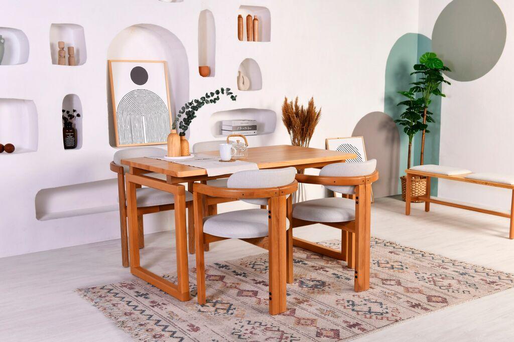 Hanah Home Гарнитура трпезариска маса и 4 трпезариски столчиња Cheri 4S даб-крем