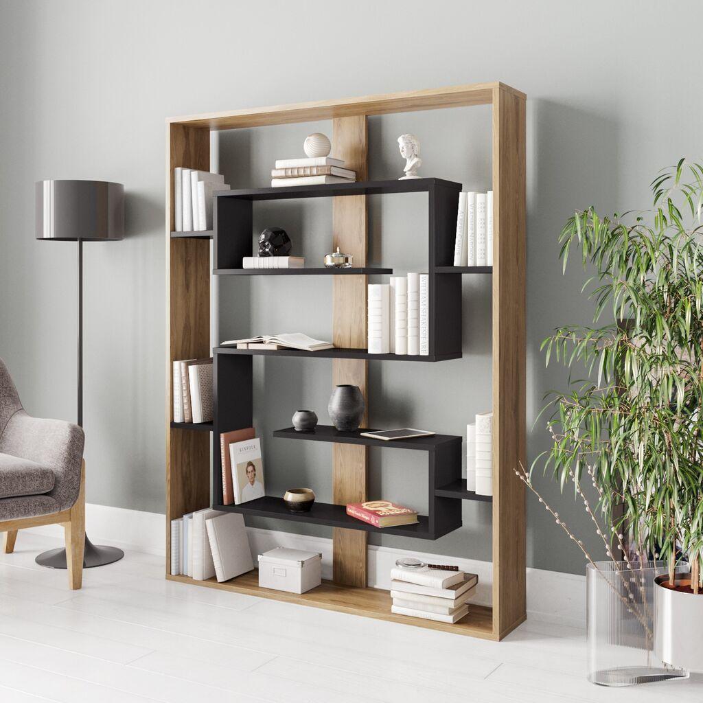 Полица за книги Hanah Home Esteban Black Ud 120x156x22 см, кафеава црна