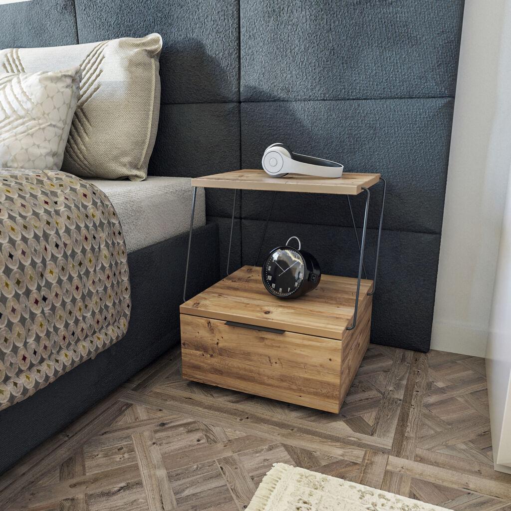 Ноќна масичка Hanah Home Tekoba од бор, 42x52x41 см, кафеаво-црна