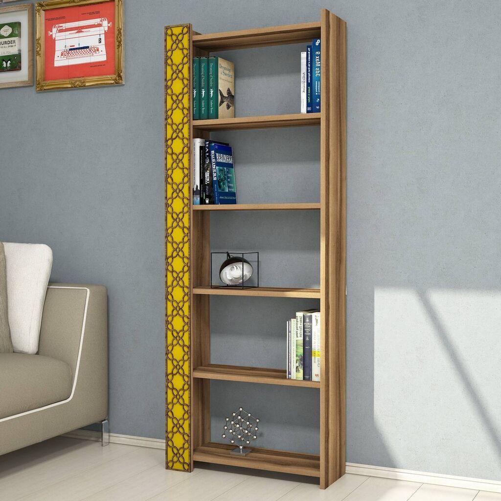 Полица за книги Hanah Home City во боја на орев, жолта, 64,6x170x24,2 см, жолта