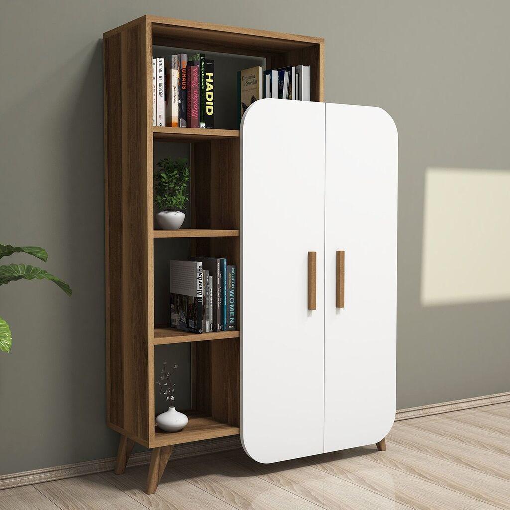 Hanah Home Form Полица за книги во боја на орев, бела, 90x132x32 см, кафеава бела