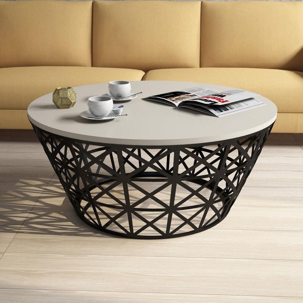 Маса Hanah Home Club стил Метал порцелан 90x90x38 см Крем-црна