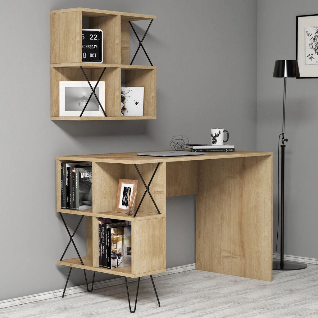Работна маса Hanah Home 120x78,8x60 см дабово-црна