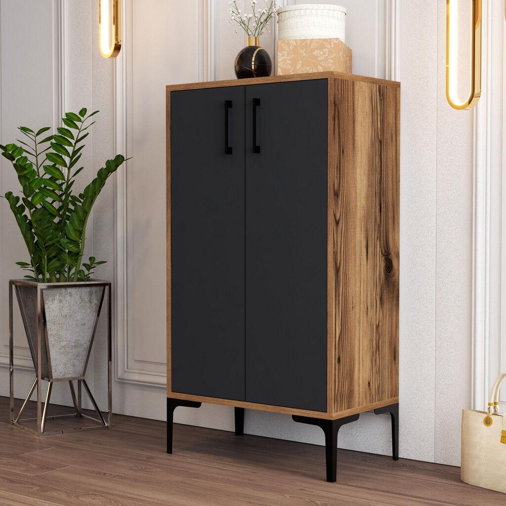 Шкафче за чевли Hanah Home Prag Walnut Anthracite (845HCT4107), кафеаво-црна