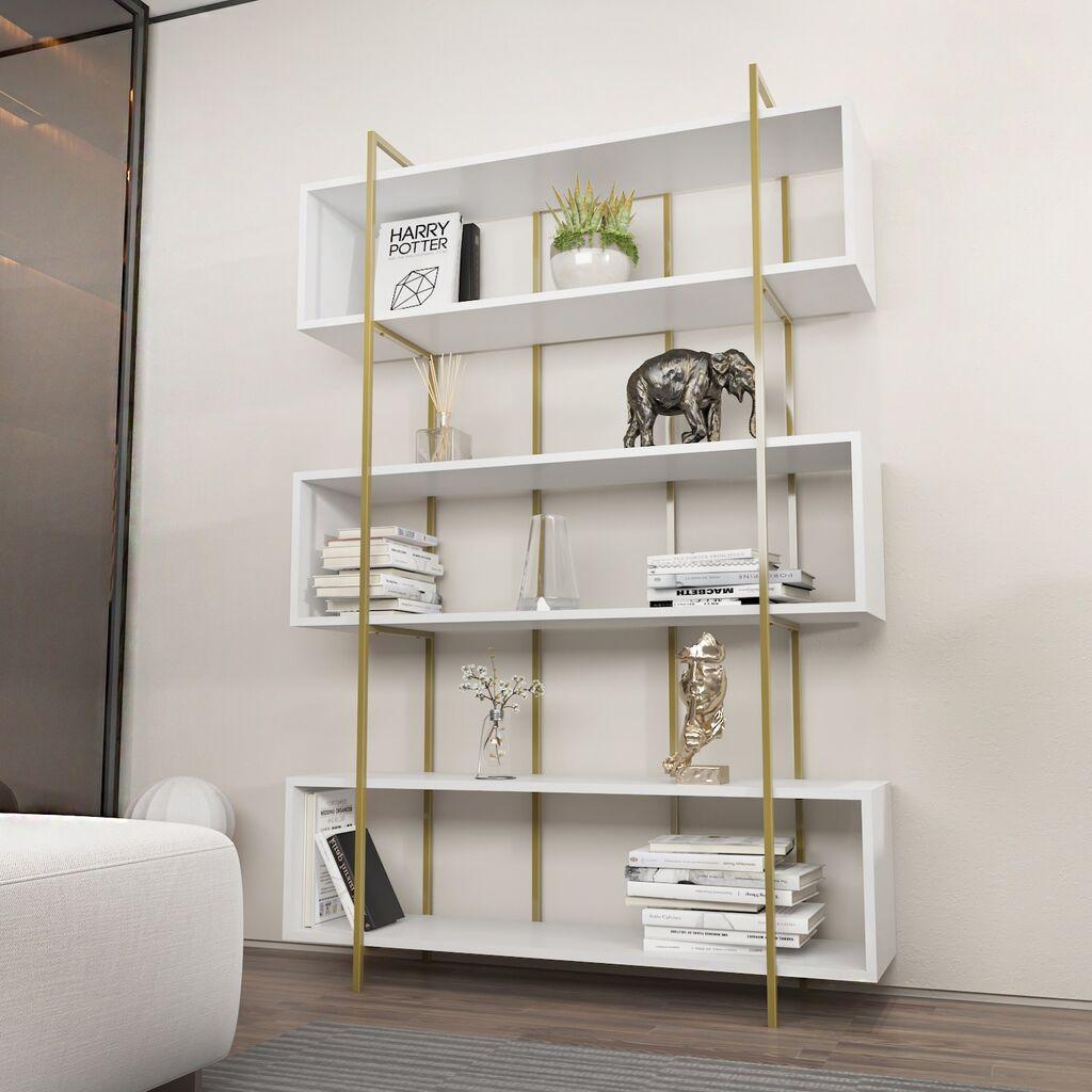Полица за книги Hanah Home Bruti во бело злато 120x180x29.6 см, бела