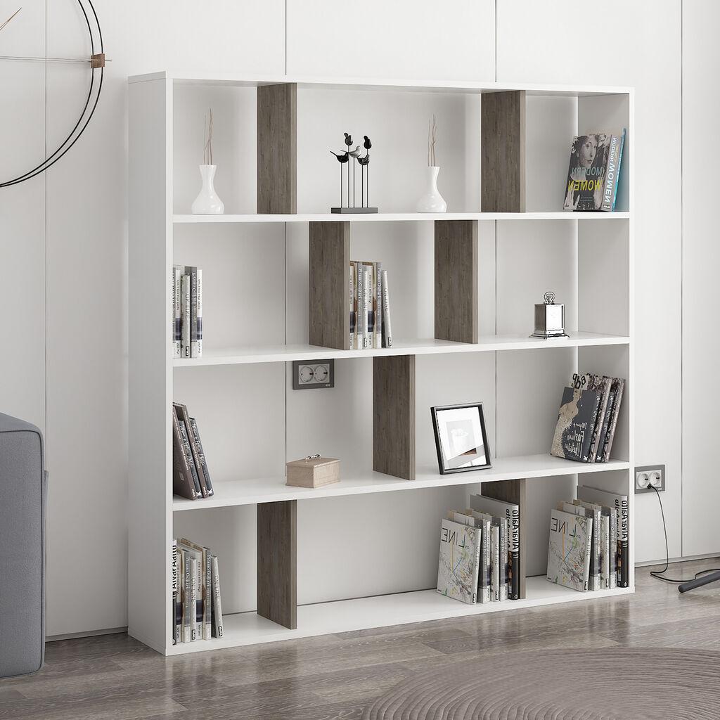 Полица за книги Hanah Home Hodbi бела венге боја 145,2x25x145 см, бела и сива